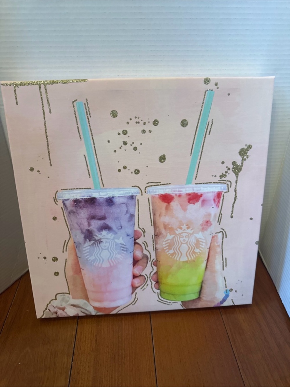 Fruity Drinks by Oliver Gal Siren 15x15Wrapped Canvas Art Gold Glitter Starbucks